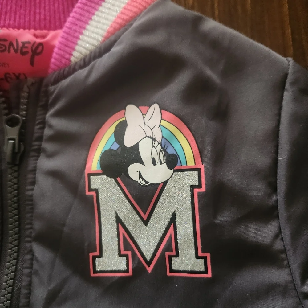 Minnie Mouse Disney Girls Pink Gray Jacket Sz 6-6X Coat